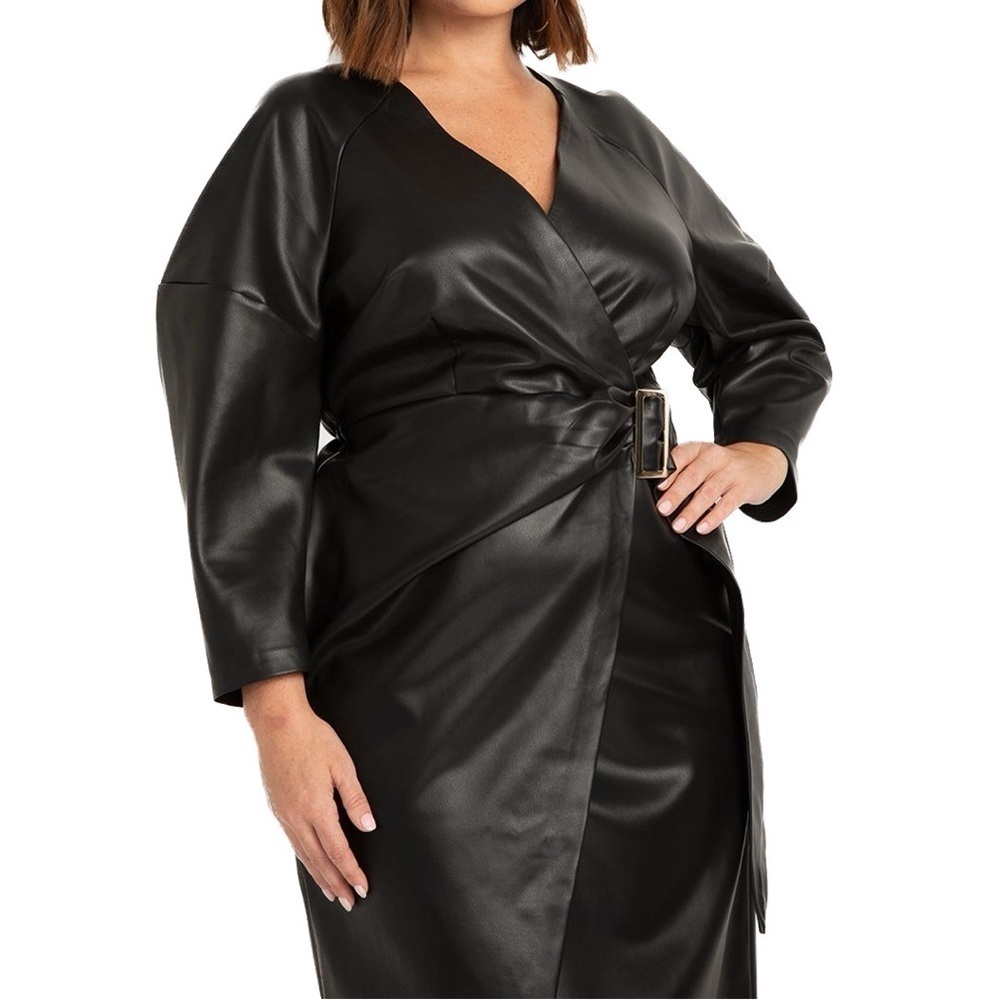 ELOQUII Wrap Detail Faux Leather Dress (Z18.26) - Picture 3 of 5